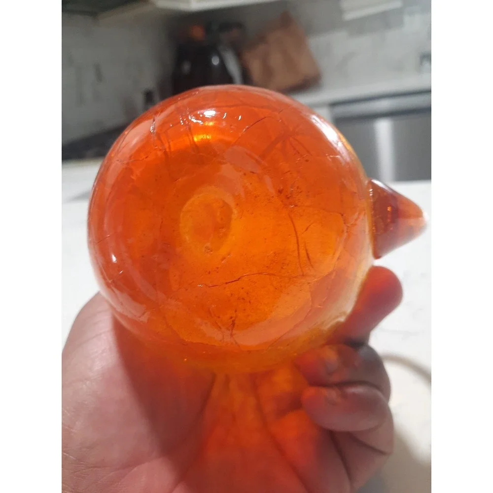 Vintage BLENKO Crackle Hand Blown Art Glass Tangerine/ Amberina Pitcher w Handle